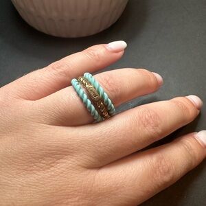 Coach Ring Trio Set - turquoise enamel size 7